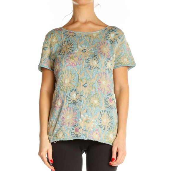 Sigrid Olsen Tops - Sigrid Olsen Beige Floral Print All Day Wear Blouse